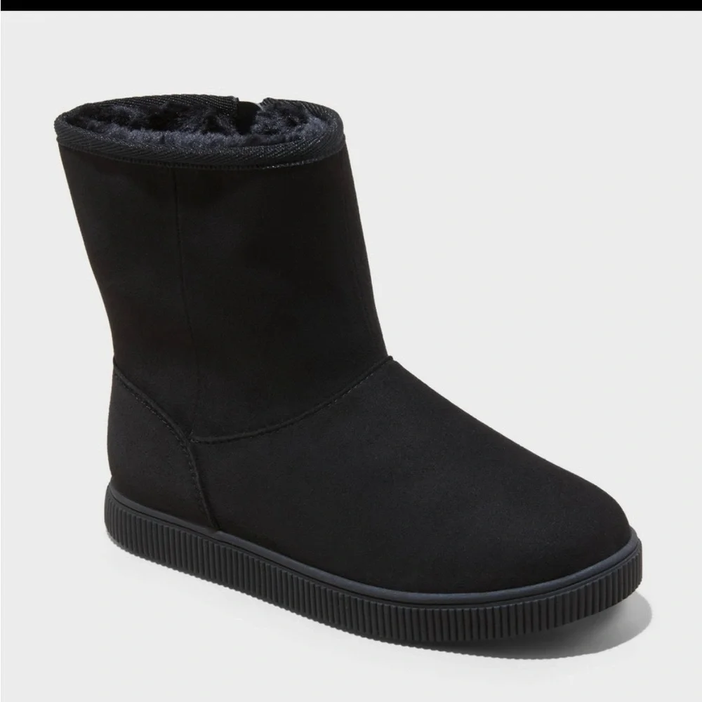 Girls Black Holland Boots with Zipper and Faux Fur interior